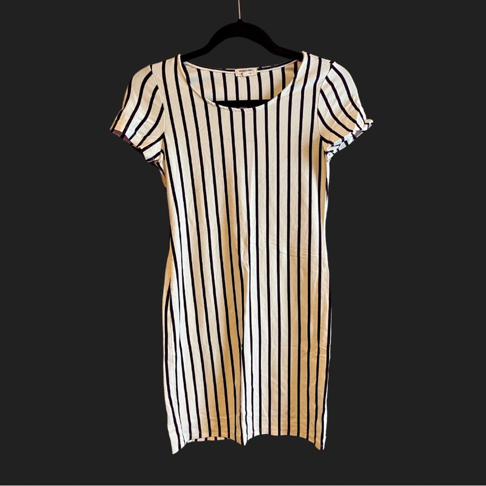 Heart and Hips Black and White Striped Bodycon Minidress (MD)